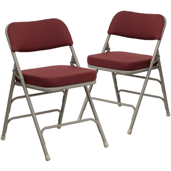 English Elm 2 Pack HERCULES Series Premium Curved Triple Braced Metal Folding Chairs for Comfort & Durability Burgundy Fabric/Gray Frame 2-HA-MC320AF-BG-GG