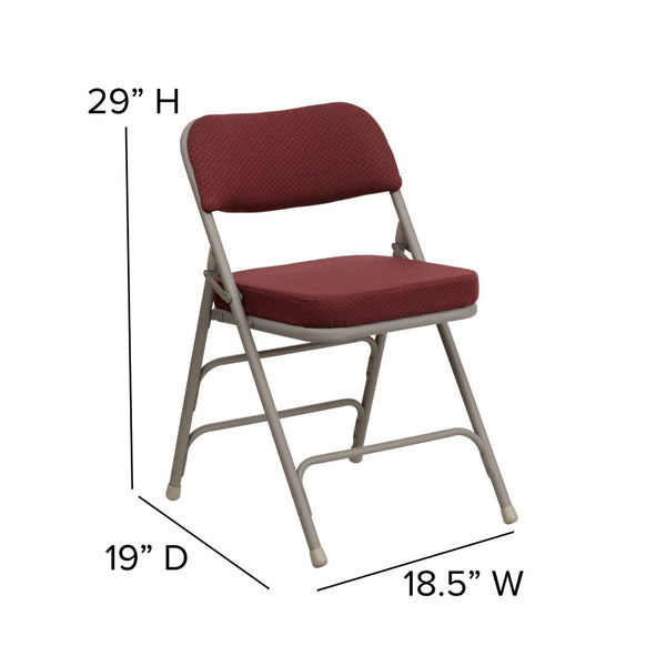 English Elm 2 Pack HERCULES Series Premium Curved Triple Braced Metal Folding Chairs for Comfort & Durability Burgundy Fabric/Gray Frame 2-HA-MC320AF-BG-GG