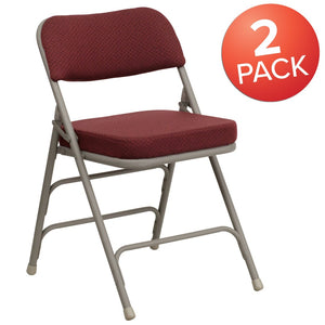 English Elm 2 Pack HERCULES Series Premium Curved Triple Braced Metal Folding Chairs for Comfort & Durability Burgundy Fabric/Gray Frame 2-HA-MC320AF-BG-GG