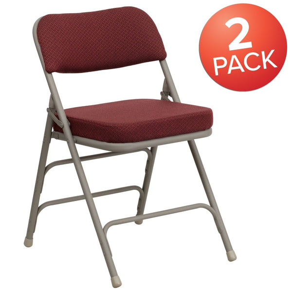 English Elm 2 Pack HERCULES Series Premium Curved Triple Braced Metal Folding Chairs for Comfort & Durability Burgundy Fabric/Gray Frame 2-HA-MC320AF-BG-GG