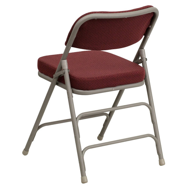 English Elm 2 Pack HERCULES Series Premium Curved Triple Braced Metal Folding Chairs for Comfort & Durability Burgundy Fabric/Gray Frame 2-HA-MC320AF-BG-GG