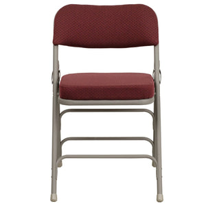 English Elm 2 Pack HERCULES Series Premium Curved Triple Braced Metal Folding Chairs for Comfort & Durability Burgundy Fabric/Gray Frame 2-HA-MC320AF-BG-GG