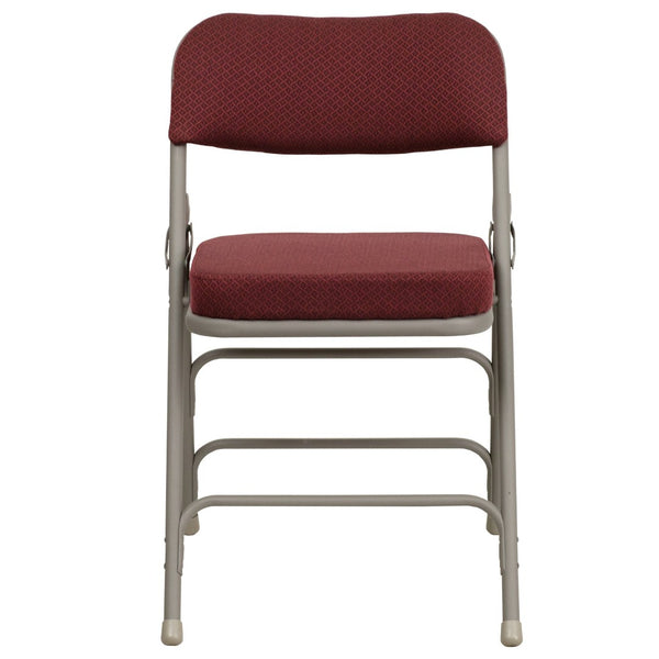 English Elm 2 Pack HERCULES Series Premium Curved Triple Braced Metal Folding Chairs for Comfort & Durability Burgundy Fabric/Gray Frame 2-HA-MC320AF-BG-GG
