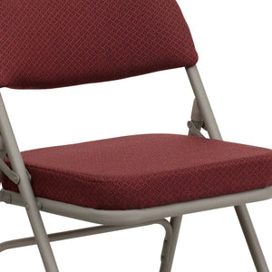 English Elm 2 Pack HERCULES Series Premium Curved Triple Braced Metal Folding Chairs for Comfort & Durability Burgundy Fabric/Gray Frame 2-HA-MC320AF-BG-GG