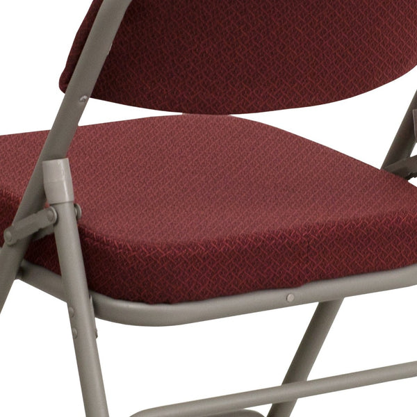 English Elm 2 Pack HERCULES Series Premium Curved Triple Braced Metal Folding Chairs for Comfort & Durability Burgundy Fabric/Gray Frame 2-HA-MC320AF-BG-GG