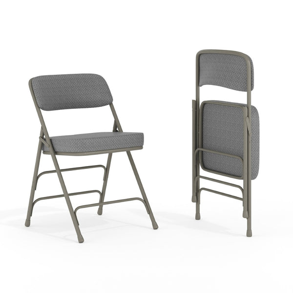 English Elm 2 Pack HERCULES Series Premium Curved Triple Braced Metal Folding Chairs for Comfort & Durability Gray Fabric/Gray Frame 2-HA-MC320AF-GRY-GG