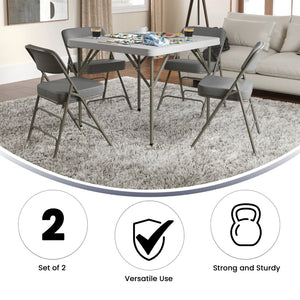 English Elm 2 Pack HERCULES Series Premium Curved Triple Braced Metal Folding Chairs for Comfort & Durability Gray Fabric/Gray Frame 2-HA-MC320AF-GRY-GG