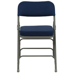 English Elm 2 Pack HERCULES Series Premium Curved Triple Braced Metal Folding Chairs for Comfort & Durability Navy Fabric/Gray Frame 2-HA-MC320AF-NVY-GG