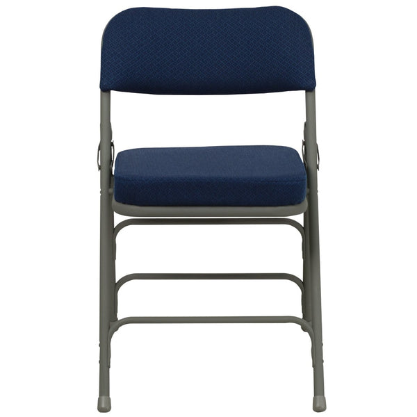 English Elm 2 Pack HERCULES Series Premium Curved Triple Braced Metal Folding Chairs for Comfort & Durability Navy Fabric/Gray Frame 2-HA-MC320AF-NVY-GG