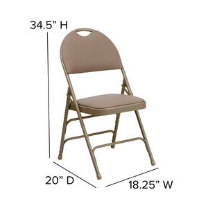 English Elm 2 Pack HERCULES Series Ultra-Premium Folding Chairs with Triple Braced Frame and Easy Carry Handle Beige Fabric/Beige Frame 2-HA-MC705AF-3-BGE-GG