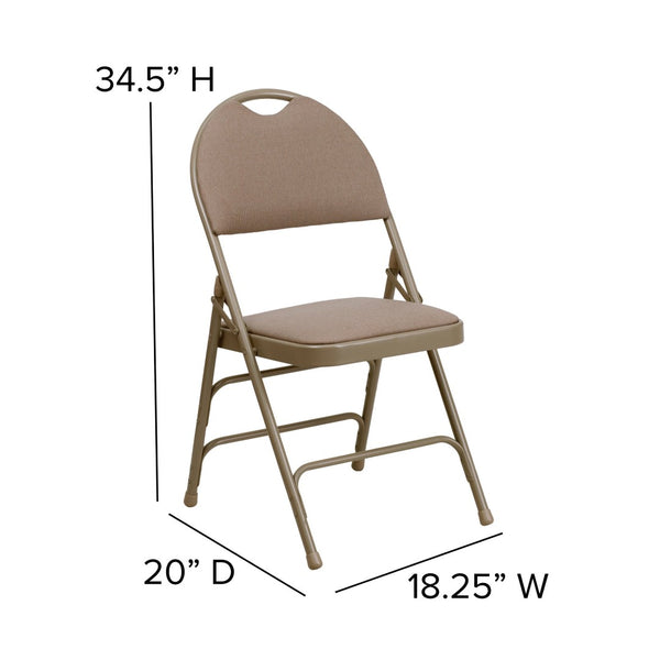 English Elm 2 Pack HERCULES Series Ultra-Premium Folding Chairs with Triple Braced Frame and Easy Carry Handle Beige Fabric/Beige Frame 2-HA-MC705AF-3-BGE-GG