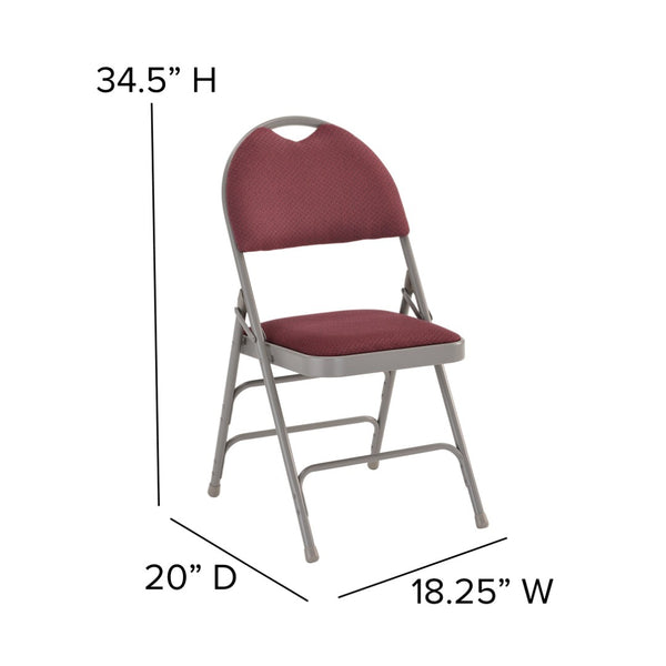 English Elm 2 Pack HERCULES Series Ultra-Premium Folding Chairs with Triple Braced Frame and Easy Carry Handle Burgundy Fabric/Gray Frame 2-HA-MC705AF-3-BY-GG