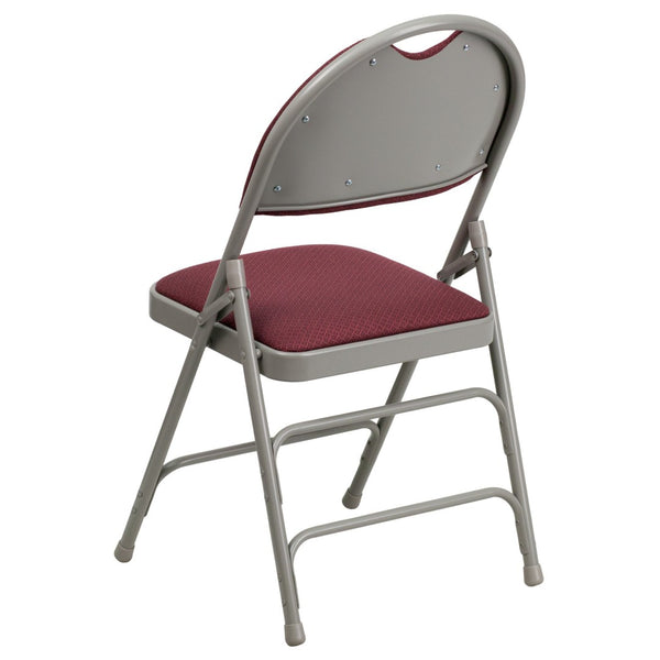 English Elm 2 Pack HERCULES Series Ultra-Premium Folding Chairs with Triple Braced Frame and Easy Carry Handle Burgundy Fabric/Gray Frame 2-HA-MC705AF-3-BY-GG