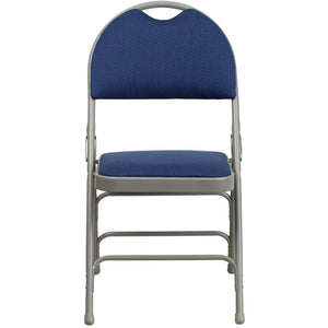 English Elm 2 Pack HERCULES Series Ultra-Premium Folding Chairs with Triple Braced Frame and Easy Carry Handle Navy Fabric/Gray Frame 2-HA-MC705AF-3-NVY-GG