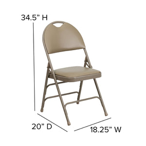 English Elm 2 Pack HERCULES Series Ultra-Premium Folding Chairs with Triple Braced Frame and Easy Carry Handle Beige Vinyl/Beige Frame 2-HA-MC705AV-3-BGE-GG