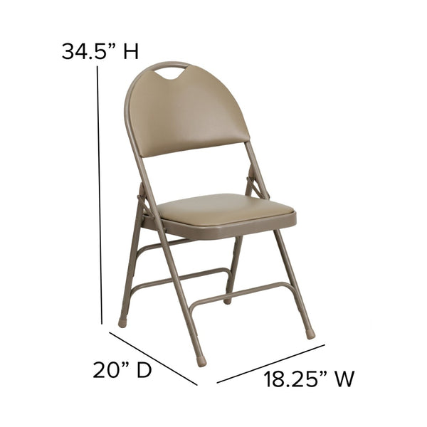 English Elm 2 Pack HERCULES Series Ultra-Premium Folding Chairs with Triple Braced Frame and Easy Carry Handle Beige Vinyl/Beige Frame 2-HA-MC705AV-3-BGE-GG
