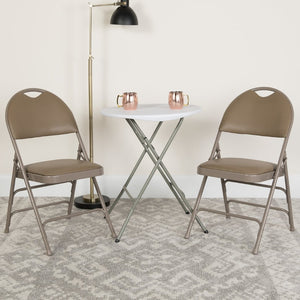 English Elm 2 Pack HERCULES Series Ultra-Premium Folding Chairs with Triple Braced Frame and Easy Carry Handle Beige Vinyl/Beige Frame 2-HA-MC705AV-3-BGE-GG