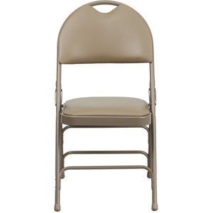 English Elm 2 Pack HERCULES Series Ultra-Premium Folding Chairs with Triple Braced Frame and Easy Carry Handle Beige Vinyl/Beige Frame 2-HA-MC705AV-3-BGE-GG