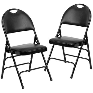 English Elm 2 Pack HERCULES Series Ultra-Premium Folding Chairs with Triple Braced Frame and Easy Carry Handle Black Vinyl/Black Frame 2-HA-MC705AV-3-BK-GG