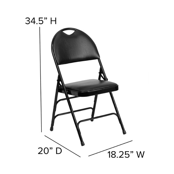 English Elm 2 Pack HERCULES Series Ultra-Premium Folding Chairs with Triple Braced Frame and Easy Carry Handle Black Vinyl/Black Frame 2-HA-MC705AV-3-BK-GG