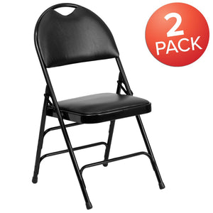 English Elm 2 Pack HERCULES Series Ultra-Premium Folding Chairs with Triple Braced Frame and Easy Carry Handle Black Vinyl/Black Frame 2-HA-MC705AV-3-BK-GG