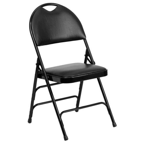 English Elm 2 Pack HERCULES Series Ultra-Premium Folding Chairs with Triple Braced Frame and Easy Carry Handle Black Vinyl/Black Frame 2-HA-MC705AV-3-BK-GG