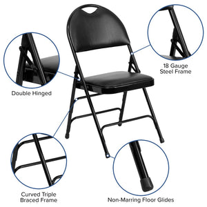 English Elm 2 Pack HERCULES Series Ultra-Premium Folding Chairs with Triple Braced Frame and Easy Carry Handle Black Vinyl/Black Frame 2-HA-MC705AV-3-BK-GG