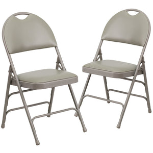 English Elm 2 Pack HERCULES Series Ultra-Premium Folding Chairs with Triple Braced Frame and Easy Carry Handle Gray Vinyl/Gray Frame 2-HA-MC705AV-3-GY-GG
