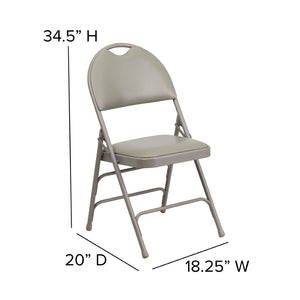 English Elm 2 Pack HERCULES Series Ultra-Premium Folding Chairs with Triple Braced Frame and Easy Carry Handle Gray Vinyl/Gray Frame 2-HA-MC705AV-3-GY-GG