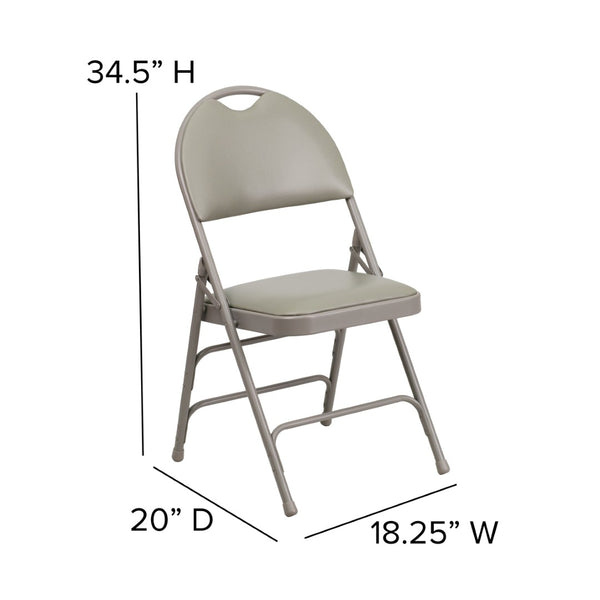English Elm 2 Pack HERCULES Series Ultra-Premium Folding Chairs with Triple Braced Frame and Easy Carry Handle Gray Vinyl/Gray Frame 2-HA-MC705AV-3-GY-GG