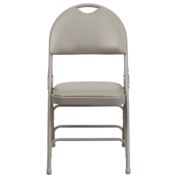 English Elm 2 Pack HERCULES Series Ultra-Premium Folding Chairs with Triple Braced Frame and Easy Carry Handle Gray Vinyl/Gray Frame 2-HA-MC705AV-3-GY-GG