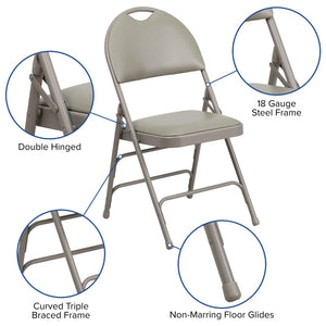 English Elm 2 Pack HERCULES Series Ultra-Premium Folding Chairs with Triple Braced Frame and Easy Carry Handle Gray Vinyl/Gray Frame 2-HA-MC705AV-3-GY-GG