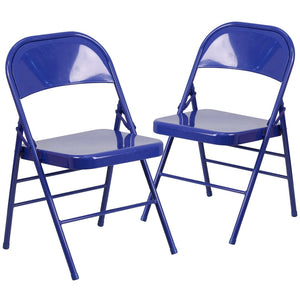 English Elm 2 Pack HERCULES COLORBURST Metal Folding Chairs - Durable, Lightweight, Modern Design for Events & Home Cobalt Blue 2-HF3-BLUE-GG