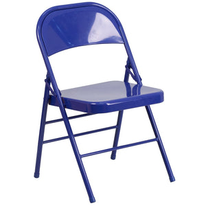 English Elm 2 Pack HERCULES COLORBURST Metal Folding Chairs - Durable, Lightweight, Modern Design for Events & Home Cobalt Blue 2-HF3-BLUE-GG