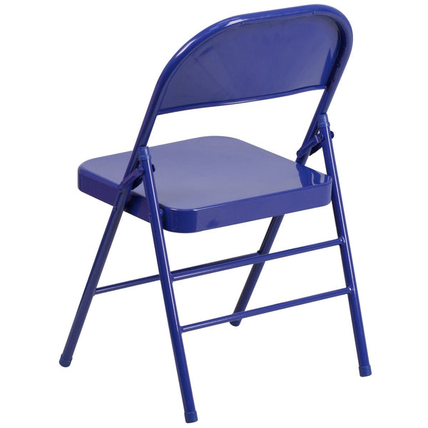 English Elm 2 Pack HERCULES COLORBURST Metal Folding Chairs - Durable, Lightweight, Modern Design for Events & Home Cobalt Blue 2-HF3-BLUE-GG