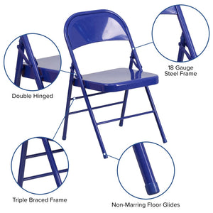 English Elm 2 Pack HERCULES COLORBURST Metal Folding Chairs - Durable, Lightweight, Modern Design for Events & Home Cobalt Blue 2-HF3-BLUE-GG