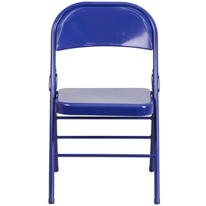 English Elm 2 Pack HERCULES COLORBURST Metal Folding Chairs - Durable, Lightweight, Modern Design for Events & Home Cobalt Blue 2-HF3-BLUE-GG