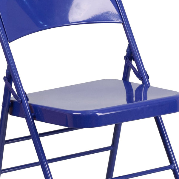English Elm 2 Pack HERCULES COLORBURST Metal Folding Chairs - Durable, Lightweight, Modern Design for Events & Home Cobalt Blue 2-HF3-BLUE-GG