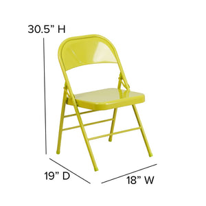English Elm 2 Pack HERCULES COLORBURST Metal Folding Chairs - Durable, Lightweight, Modern Design for Events & Home Twisted Citron 2-HF3-CITRON-GG