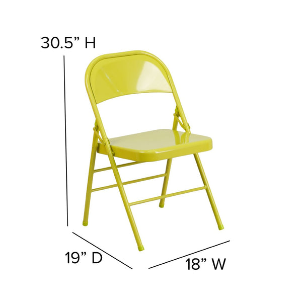 English Elm 2 Pack HERCULES COLORBURST Metal Folding Chairs - Durable, Lightweight, Modern Design for Events & Home Twisted Citron 2-HF3-CITRON-GG
