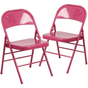 English Elm 2 Pack HERCULES COLORBURST Metal Folding Chairs - Durable, Lightweight, Modern Design for Events & Home Shockingly Fuchsia 2-HF3-FUCHSIA-GG