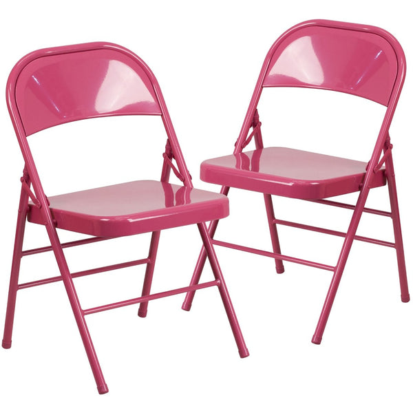 English Elm 2 Pack HERCULES COLORBURST Metal Folding Chairs - Durable, Lightweight, Modern Design for Events & Home Shockingly Fuchsia 2-HF3-FUCHSIA-GG