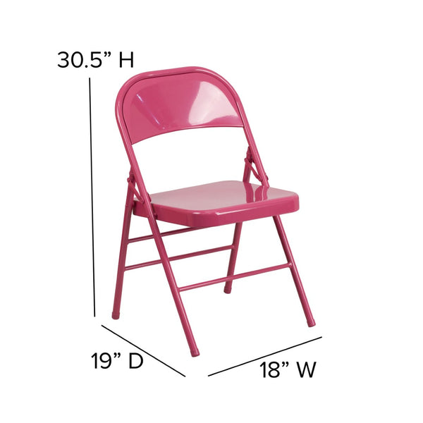 English Elm 2 Pack HERCULES COLORBURST Metal Folding Chairs - Durable, Lightweight, Modern Design for Events & Home Shockingly Fuchsia 2-HF3-FUCHSIA-GG