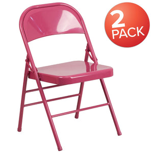 English Elm 2 Pack HERCULES COLORBURST Metal Folding Chairs - Durable, Lightweight, Modern Design for Events & Home Shockingly Fuchsia 2-HF3-FUCHSIA-GG