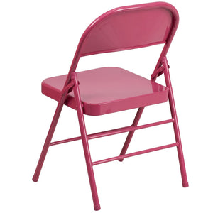 English Elm 2 Pack HERCULES COLORBURST Metal Folding Chairs - Durable, Lightweight, Modern Design for Events & Home Shockingly Fuchsia 2-HF3-FUCHSIA-GG