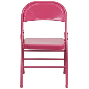 English Elm 2 Pack HERCULES COLORBURST Metal Folding Chairs - Durable, Lightweight, Modern Design for Events & Home Shockingly Fuchsia 2-HF3-FUCHSIA-GG