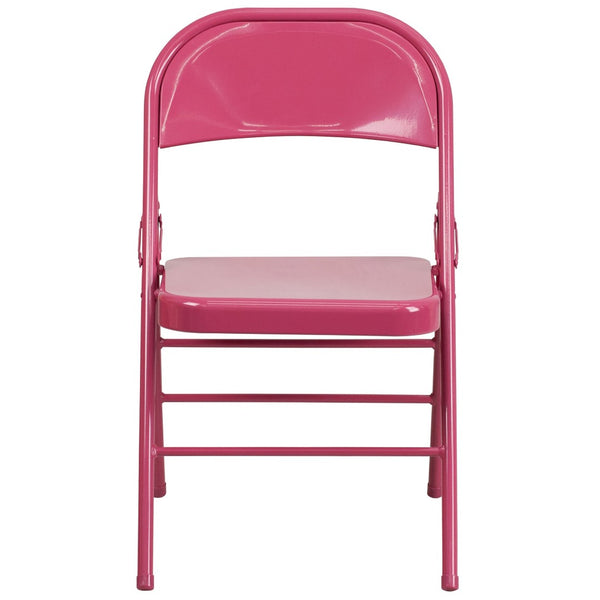 English Elm 2 Pack HERCULES COLORBURST Metal Folding Chairs - Durable, Lightweight, Modern Design for Events & Home Shockingly Fuchsia 2-HF3-FUCHSIA-GG