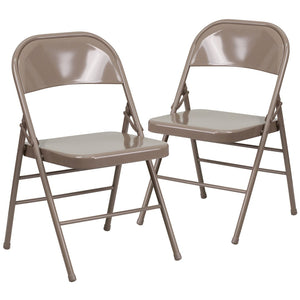 English Elm 2 Pack HERCULES Series Commercial-Grade Triple Braced Metal Folding Chairs for Events & Gatherings Beige 2-HF3-MC-309AS-BGE-GG