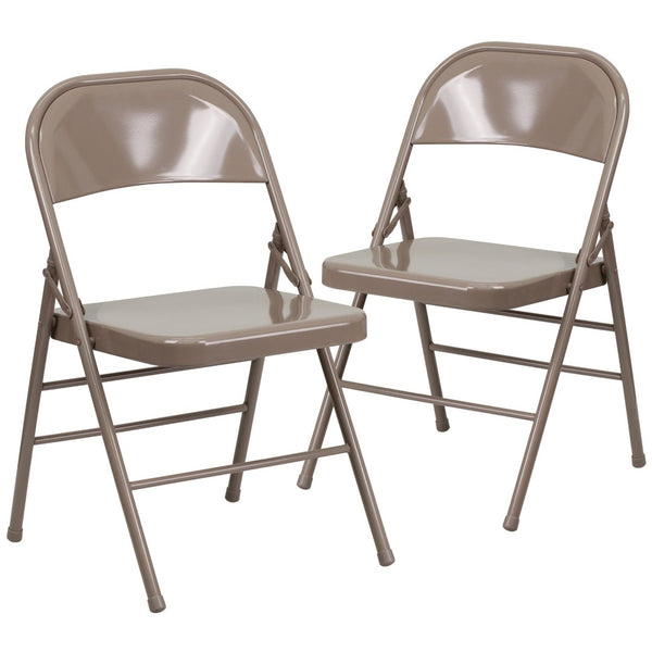 English Elm 2 Pack HERCULES Series Commercial-Grade Triple Braced Metal Folding Chairs for Events & Gatherings Beige 2-HF3-MC-309AS-BGE-GG
