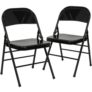 English Elm 2 Pack HERCULES Series Commercial-Grade Triple Braced Metal Folding Chairs for Events & Gatherings Black 2-HF3-MC-309AS-BK-GG